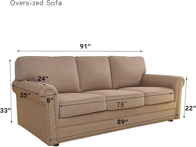 Easy-Going Stretch Oversized Sofa Slipcover 1-Piece Sofa Cover Furniture Protector Couch Soft with Elastic Bottom for Kids, Polyester Spandex Jacquard Fabric Small Checks Tan