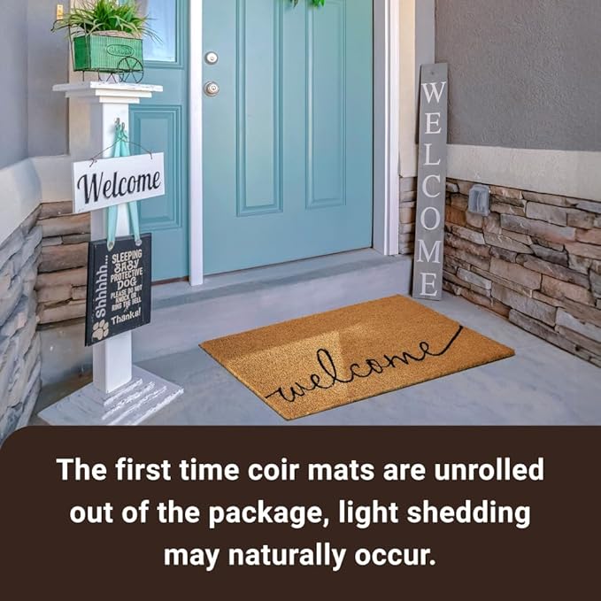 KANKUN Coco Coir Door Mat with Heavy Duty Backing, Welcome Doormat (17" x 30"), Doormat Entrance (Welcome1-1Pack)