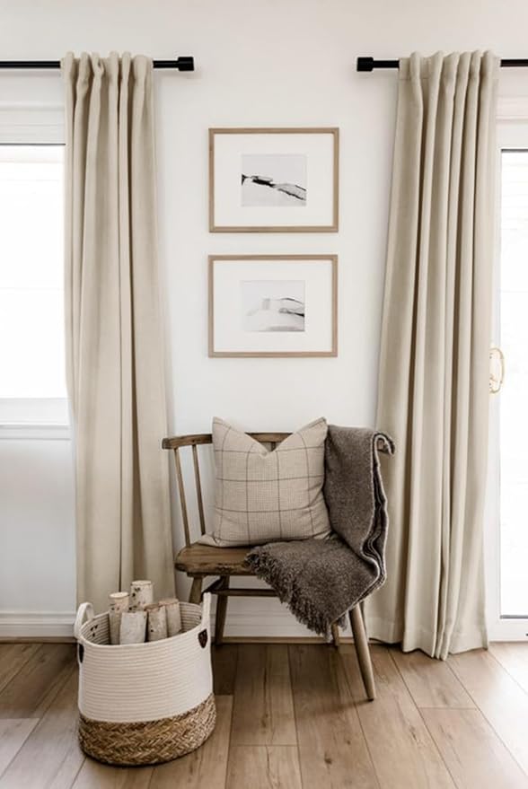 100% Blackout Shield Linen Blackout Curtains for Bedroom 96 Inches Long, Back Tab/Rod Pocket Living Room Drapes, Thermal Insulated Blackout Curtains 2 Panels Set, 50" W x 96" L, Oatmeal