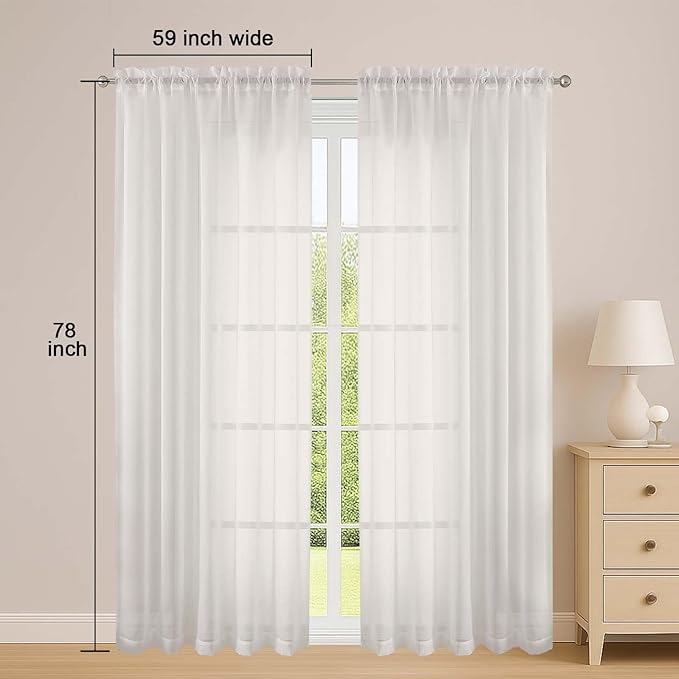 OWENIE Ivory Sheer Curtains 78 Inches Long 2 Panels Set, Ivory Sheer Curtain for Living Room Bedroom, Modern Voile Filmy Rod Pocket Curtains & Drapes, 2 Pcs, Each 59 W x 78L Inch