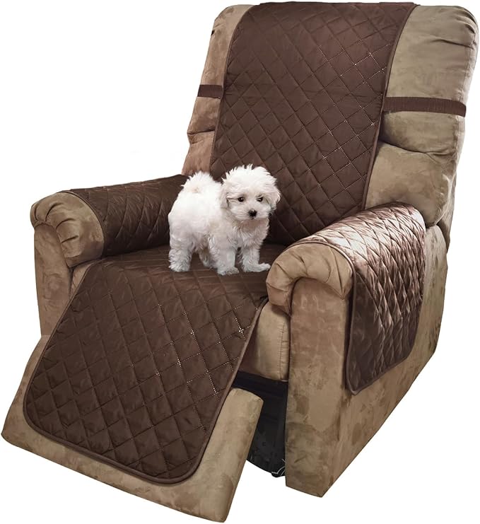 U-NICE HOME Recliner Chair Covers Reversible Quilted Water Repellent Pet Protectors with Elastic Straps (23''Recliner Small, Chocolate/Taupe)
