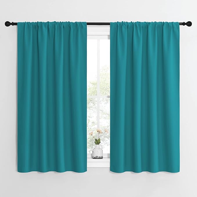 NICETOWN Peacock Blue Blackout Curtains Panels for Window, Thermal Insulated Rod Pocket Blackout Drapes/Draperies for Living Room (2 Panels, W42 x L54 inches)