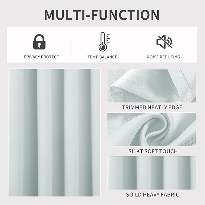 Joydeco White Curtains 108 Inches Long 1 Panel, Thermal Insulated Long Curtains& Drapes 1 Piece, Room Darkening Grommet Drapes for Living Room Bedroom Window (W70 x L108 Inch, Greyish White)