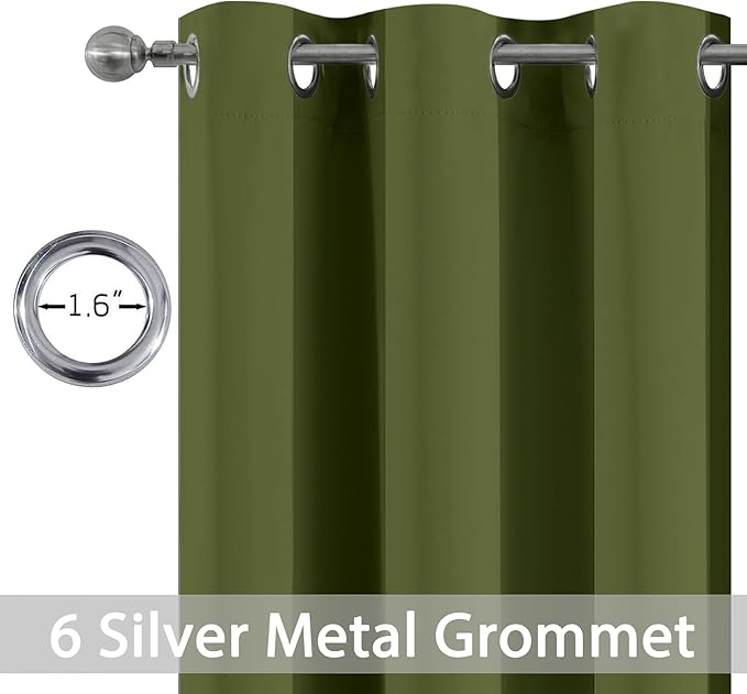 Yakamok Blackout Curtains for Bedroom,Thermal Insulated Blackout Grommet Top Drapes for Living Room, Olive Green,38x84 Inch, 2 Panels