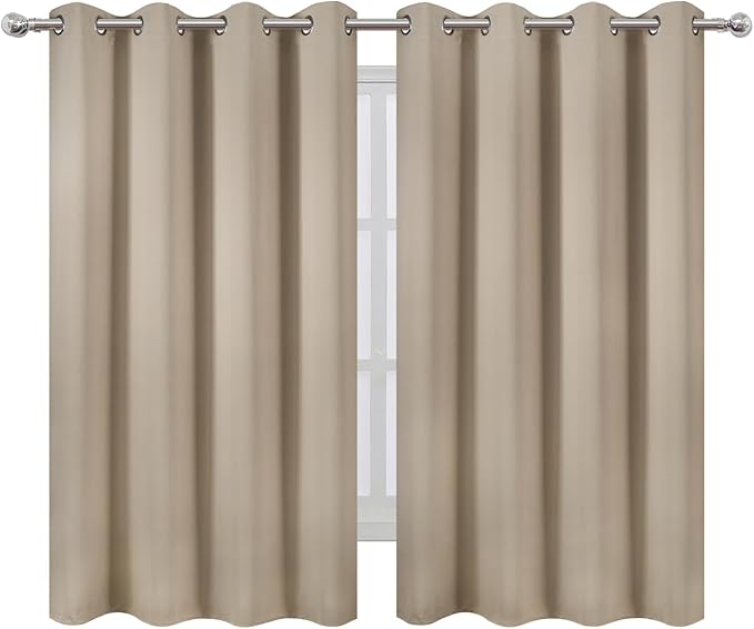LEMOMO Khaki Thermal Blackout Curtains/52 x 54 Inch/Set of 2 Panels Room Darkening Curtains for Bedroom