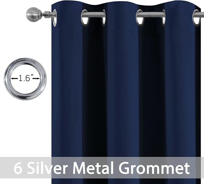 Yakamok 84 Inch Length Blackout Curtains for Bedroom, Thermal Insulated Room Darkening Grommet Top Window Drapes for Living Room,42W x 84L,Navy Blue,2 Panels