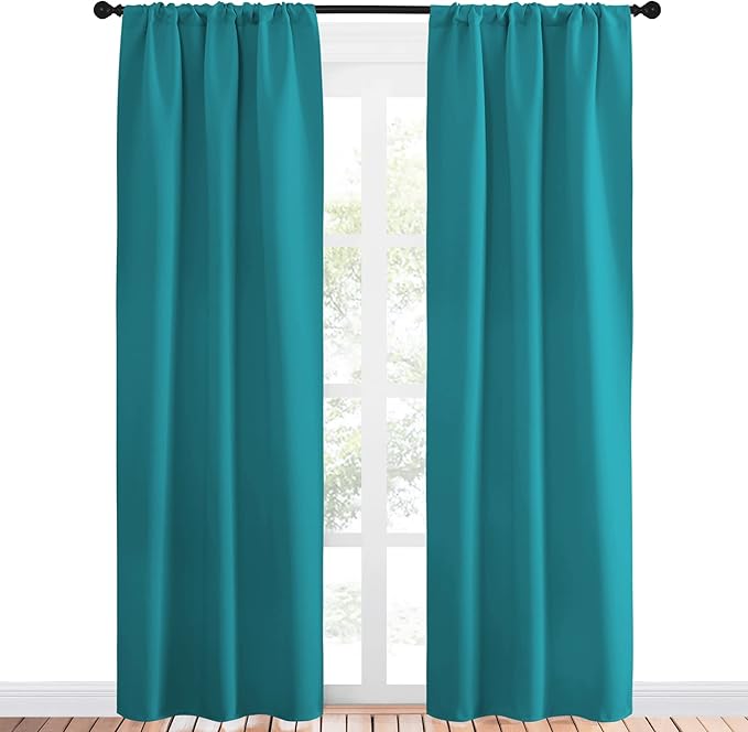 NICETOWN Peacock Blue Blackout Curtains Panels for Window, Thermal Insulated Rod Pocket Blackout Drapes/Draperies for Living Room (2 Panels, W34 x L84 inches)