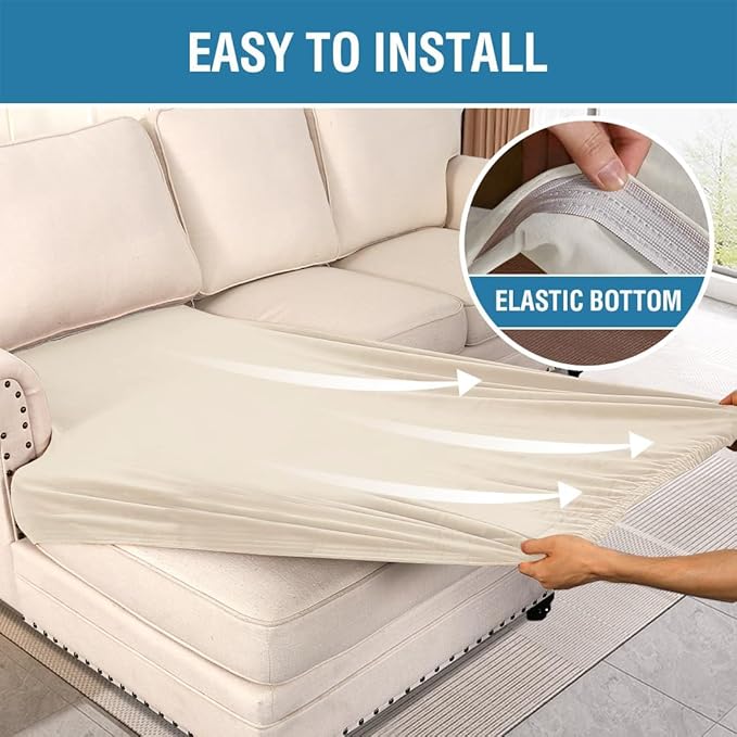 H.VERSAILTEX Velvet Stretch Individual Chaise Cover Sectional Couch Covers for L Shaped Sofa Both Left/Right Furniture Protector Seat Cushion Sofa Cover (1 Piece Chaise Cover, Cream)