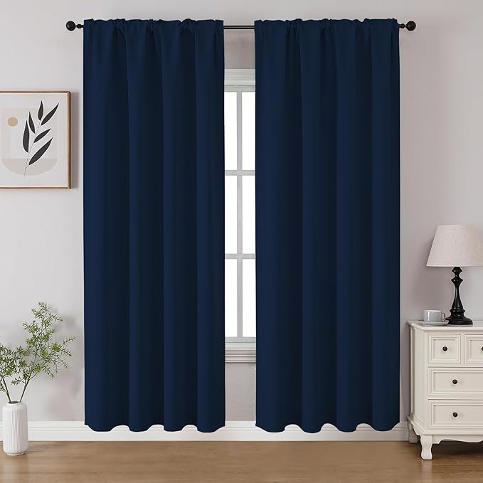 CUCRAF Navy Blue Blackout Curtains 72 inch Length 2 Panels Set, Rod Pocket Room Darkening Drapes for Bedroom Living Room, Insulated Thermal Light Blocking Window Curtain (W52 x L72 Inch)
