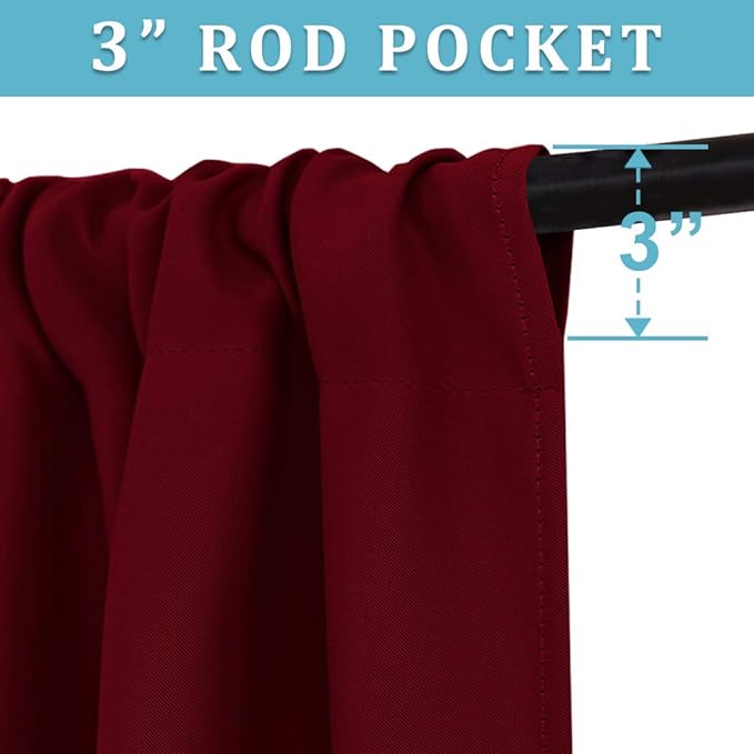 RYB HOME Extra Wide Blackout Curtains for Bedroom Living Room 63 inches Long, Thermal Insulated Privacy Drapes for Nursery Home Theater Dining Room, Width 62 by Length 63, Burgundy Red, 2 Panels