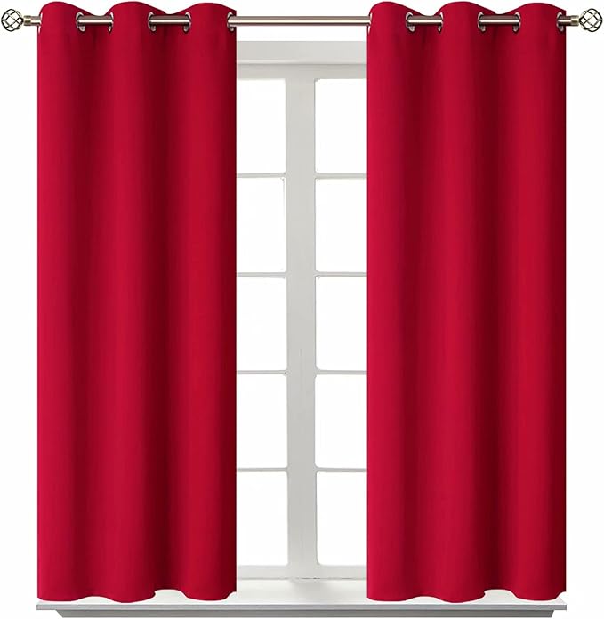BGment Room Darkening Curtains 45 Inches Long - Grommet Thermal Insulated Drapes Window Treatment Curtains for Bedroom, 2 Panels, 38 x 45 Inch, Red