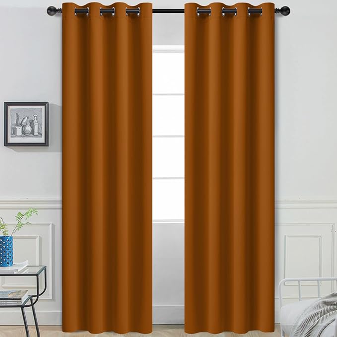 Yakamok Burnt Orange Curtains 84 Inches Length Blackout Curtain for Bedroom-Hallowmas Decor Orange Room Darkening Thermal Insulated Grommet Drapes for Living Room, 52W x 84L, 2 Panels