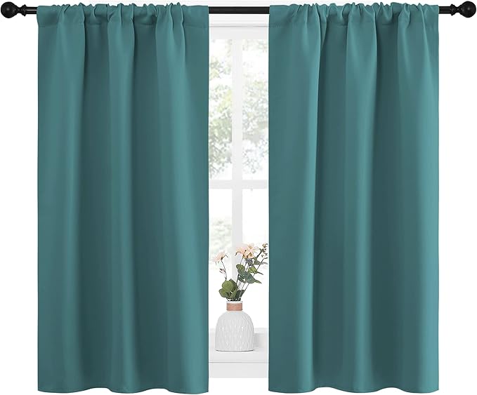 NICETOWN Kitchen Curtains, Privacy & Light Block Out Window Curtains & Drapes for Loft, Cupboard, Cafe (Sea Teal, 34 in x 45 in (W x L), 2 Panels)