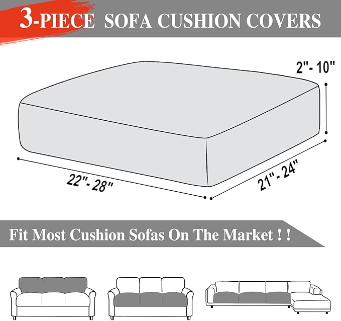 Couch Cushion Covers Seat Cushion Cover Stretch Couch Cover Separate Sectional Sofa Slipcovers Furniture Protector(3 Pieces for Seat or Sofa Backrest, White)