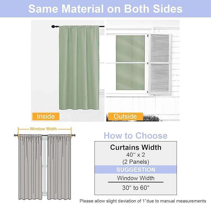 Simplebrand Ava Light Green Blackout Curtains for Bedroom 96 Inches Long 2 Panels, Solid Thermal Insulated, Energy Saving Nursery Window Treatment Curtains Blackout Drapes, W40 x L96 Inch, Light Green