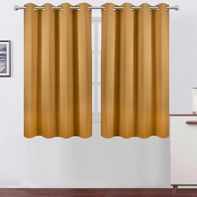 LEMOMO Blackout Curtains 66 x 54 Inch Long Mustard Yellow Curtains Set of 2 Panels Room Darkening Curtains for Bedroom and Living Room
