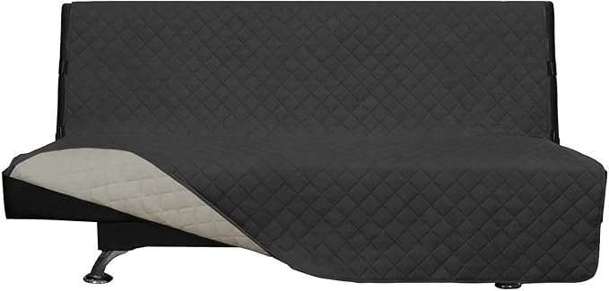 Easy-Going Futon Sofa Slipcover Reversible Sofa Cover Armless Cover Furniture Protector Couch Cover Water Resistant Pets, Kids, Children, Dog, Cat Darkgray/Beige
