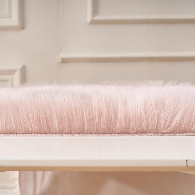 EasyJoy Ultra Soft Fluffy Shaggy Area Rug Faux Fur Rug Chair Cover Seat Pad Fuzzy Area Rug for Bedroom Floor Sofa Living Room (2 x 3 ft Sheepskin, Pink)