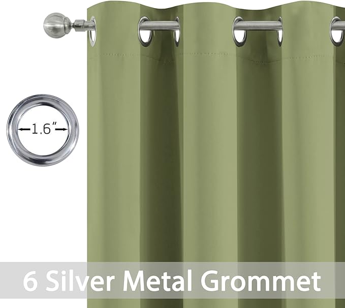 Yakamok Light Blocking Window Blackout Curtains Thermal Insulated Room Darkening Drapes for Bedroom,Solid Grommet Top Window Panels, 38x45 Inch, Sage Green, 2 Panels