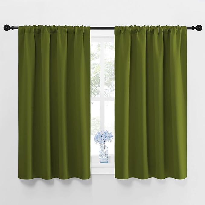 NICETOWN Window Curtains Blackout Drapes, Thermal Insulated Solid Rod Pocket Blackout Draperies for Living Room (1 Pair, 42 by 45 inches, Olive Green)
