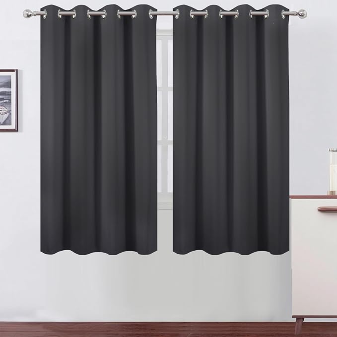 LEMOMO Dark Grey Blackout Curtains 66 x 63 Inch Length/Set of 2 Curtain Panels/Thermal Insulated Room Darkening Blackout Curtains for Bedroom