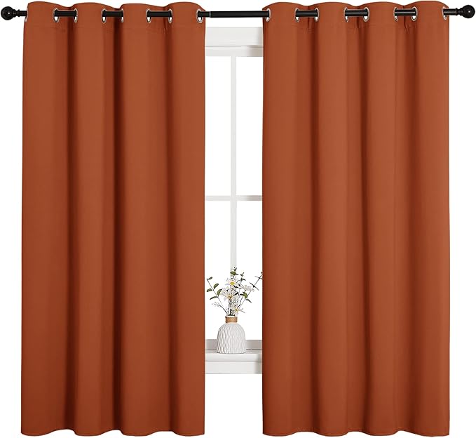 NICETOWN Blackout Curtain Panels for Girls Room, Nursery Essential Thermal Insulated Solid Grommet Top Blackout Drapes (Burnt Orange, 1 Pair, 55 x 68 inches)