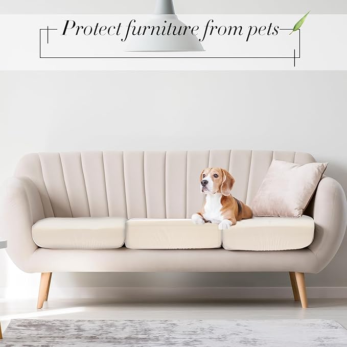Newwiee 8Pcs Patio Cushion Covers Stretch Outdoor Cushion Cover Replacement for Patio Furniture Sofa Couch Slipcovers, Soft Flexibility Washable Furniture Protector(Waterproof Pure,Beige)