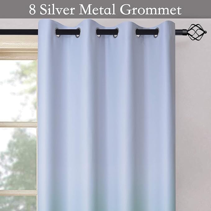 SimpleHome Ombre Room Darkening Curtains for Bedroom, Gradient Grey White to Teal Light Blocking Thermal Insulated Grommet Window Curtains/Drapes for Living Room,2 Panels, 52x72 inches Length