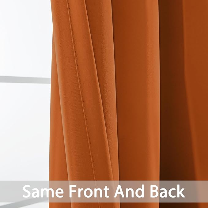 Yakamok Soft and Smooth Orange Blackout Curtains for Bedroom - Grommet Thermal Insulated Room Darkening Curtains for Living Room, Set of 2 Panels (52 x 72Inch, Burnt Orange)