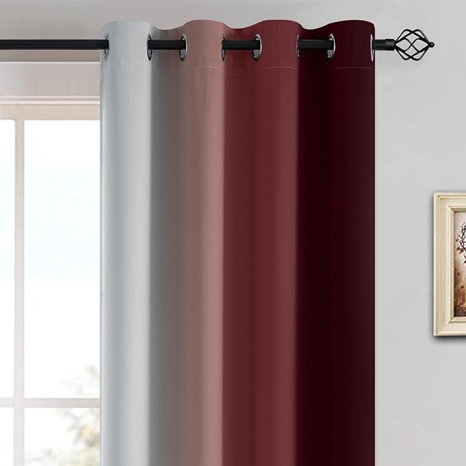 Yakamok Red and Greyish White Ombre Curtains, Room Darkening Gradient Color Curtains for Bedroom, Light Blocking Thermal Insulated Window Drapes for Living Room(2 Panels, 52x84 Inch)