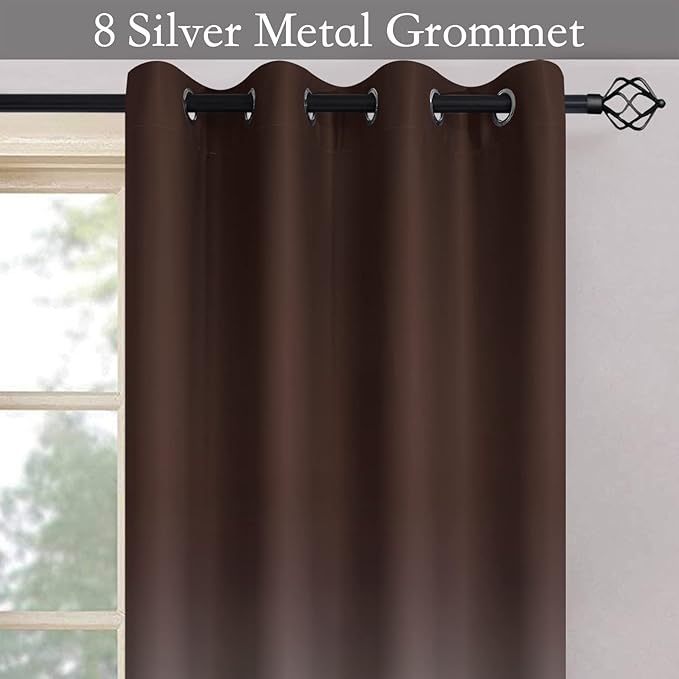 SimpleHome Ombre Room Darkening Curtains for Living Room, Light Blocking Gradient Brown to Grey White Thick Thermal Insulated Grommet Window Curtains/Drapes for Bedroom, 2 Panels, 52x84 inches Length