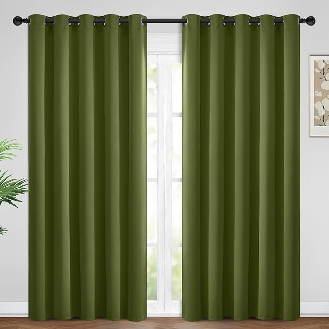Yakamok Olive Green Curtains 84 Inches Length Blackout Curtain for Bedroom-Green Room Darkening Thermal Insulated Grommet Drapes for Living Room, 62W x 84L,2 Panels