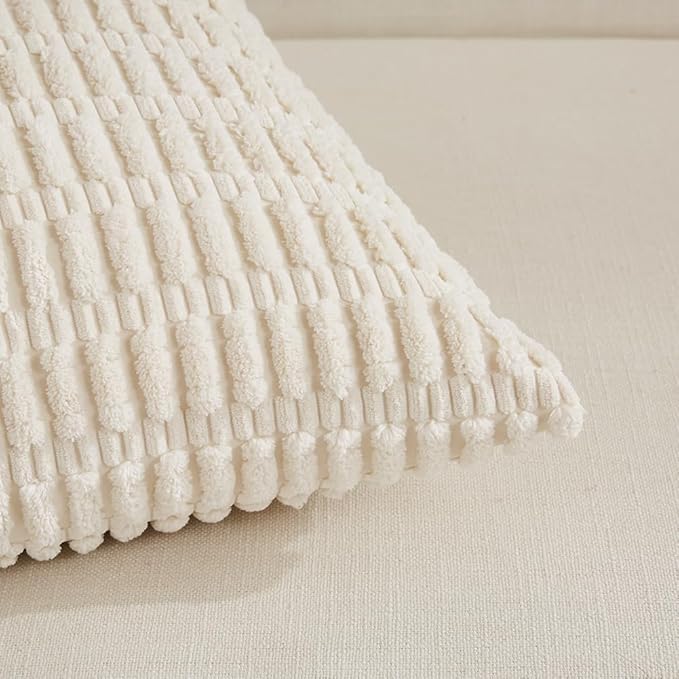 Fancy Homi 4 Packs Boho Cream Decorative Throw Pillow Covers 12x20 Inch for Living Room Couch Bed Sofa, Rustic Modern Farmhouse Home Decor, Soft Plush Corduroy Beige Cute Square Cushion Case 30x50 cm