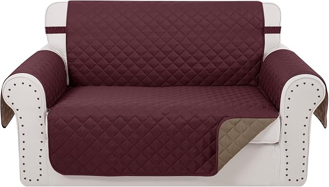 Reversible Loveseat Sofa Covers Couch Cover Furniture Protector(Loveseat,Burgundy/Camel)
