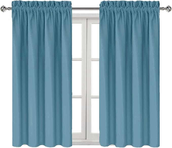 DWCN Blackout Curtains for Living Room Thermal Insulated, Energy Saving & Noise Reducing Bedroom Curtains, Stone Blue, W 38x L 45 Inch, Set of 2 Rod Pocket Curtain Panels