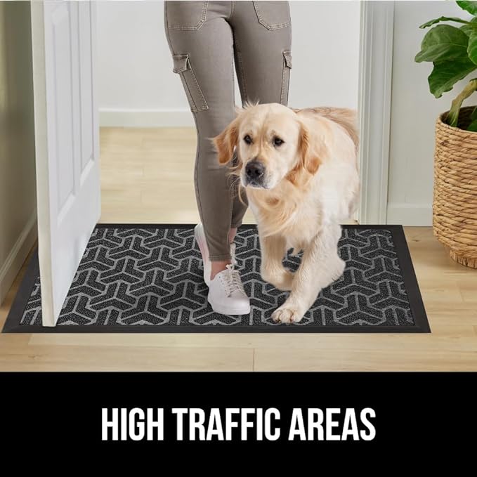 GORILLA GRIP 100% Waterproof All-Season WeatherMAX Doormat, US Designed Natural Rubber, Stain and Fade Resistant, Low Profile Indoor Outdoor Door Mats, Easy Clean Patio Mat, 29x17, Slate Geometric