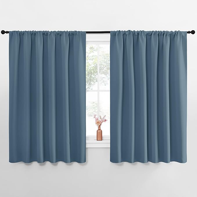 NICETOWN Blackout Curtains for Bedroom, Blackout Curtain Panels, Smoky Blue, 1 Pair, 70 by 63-inch, Window Treatment Energy Saving Thermal Insulated Solid Rod Pocket Blackout Drapes/Draperies