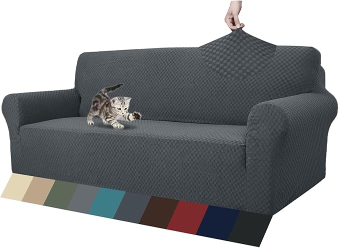 ZNSAYOTX 1 Piece Jacquard Couch Covers for 3 Cushion Couch Living Room High Stretch Sofa Cover Pets Dogs Friendly Anti Slip Thickened Slipcovers Furniture Protector (Sofa, Dark Grey)