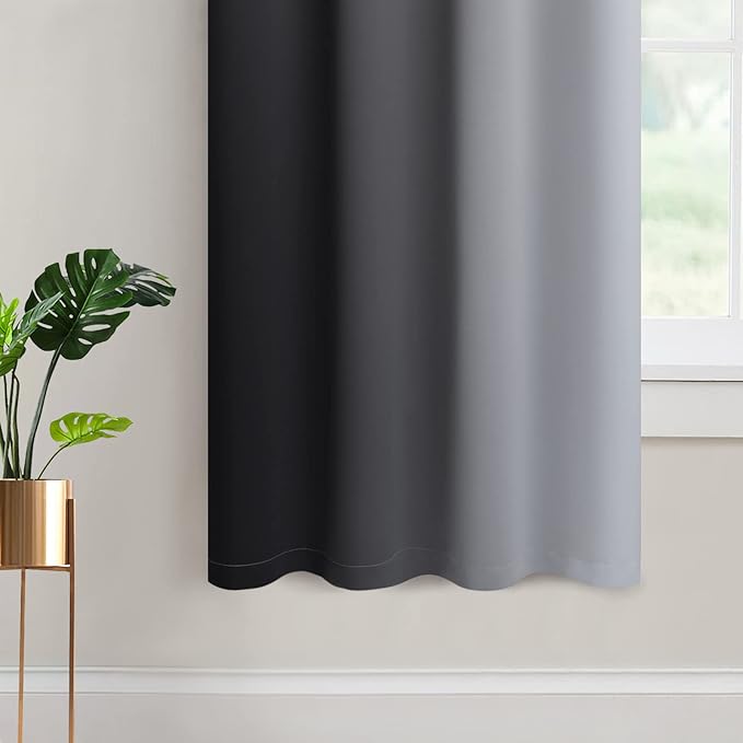 Yakamok Light Blocking Ombre Curtains, Greyish White and Black Gradient Color Curtains, Room Darkening Grommet Window Drapes for Bedroom(Black, 52x63 Inch, 2 Panels)