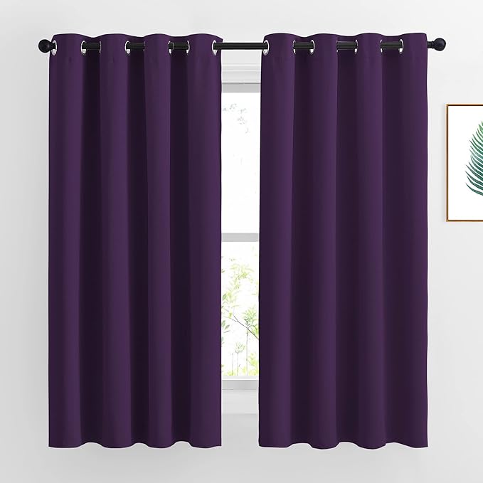NICETOWN Blackout Curtains for Bedroom, Grommet Top Room Darkening Thermal Insulated Solid Window Treatments for Bedroom/Kids Room, Royal Purple, 2 Panels, W46 x L63