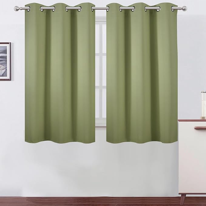 LEMOMO Sage Green Blackout Curtains/38 x 54 Inch/Set of Two Panels Grommet Living Room Curtains