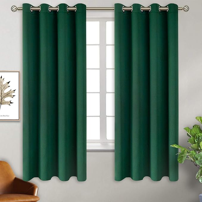 BGment Green Blackout Curtains 63 Inch Length 2 Panels Set, Grommet Thermal Insulated Room Darkening Curtains for Bedroom, Each 46 x 63 Inch