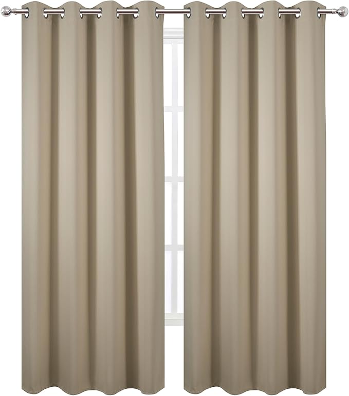 LEMOMO Blackout Curtains 52 x 120 Inch Long Beige Curtains Set of 2 Panels Room Darkening Curtains for Bedroom and Living Room