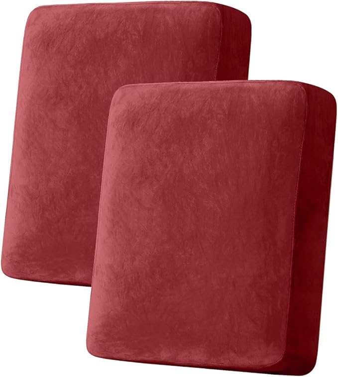 Couch Cover Stretch Velvet Sofa Cushion Cover 2-Piece - Elastic Washable Slipcover for Seat or Backrest, Couch Seat Covers for Sofas (Christmas Red)