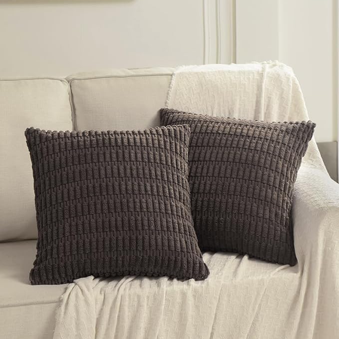 Fancy Homi 4 Packs Boho Dark Brown Decorative Throw Pillow Covers 20x20 Inch for Living Room Couch Bed Sofa, Rustic Modern Farmhouse Home Decor, Soft Plush Corduroy Square Cute Cushion Case 50x50 cm