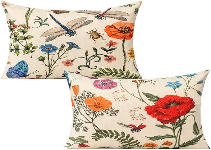 All Smiles Lumbar 12x20 Throw Pillow Covers Set of 2 Outdoor Summer Spring Garden Flowers Farmhouse Décor Outside Furniture Bench Decorative Cushion Cases for Patio Sofa Couch Chair Bed