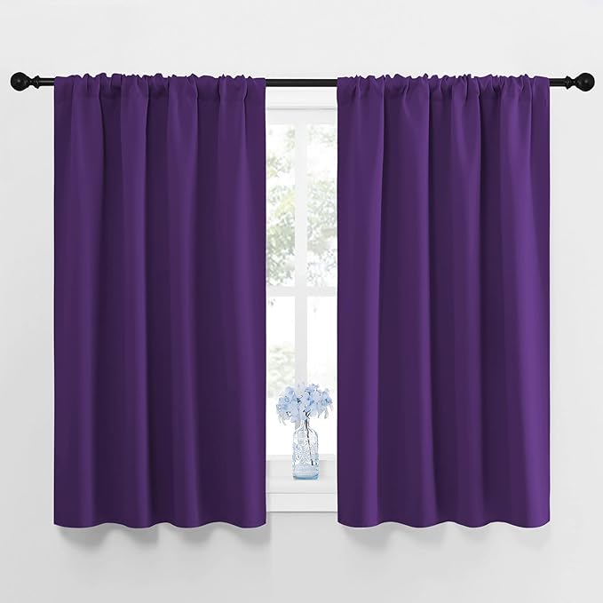 NICETOWN Blackout Purple Curtains for Living Room - Thermal Insulated Solid Rod Pocket Blinds for Bedroom Decor (Royal Purple, Set of 2 Panels, 42 x 48 Inch)