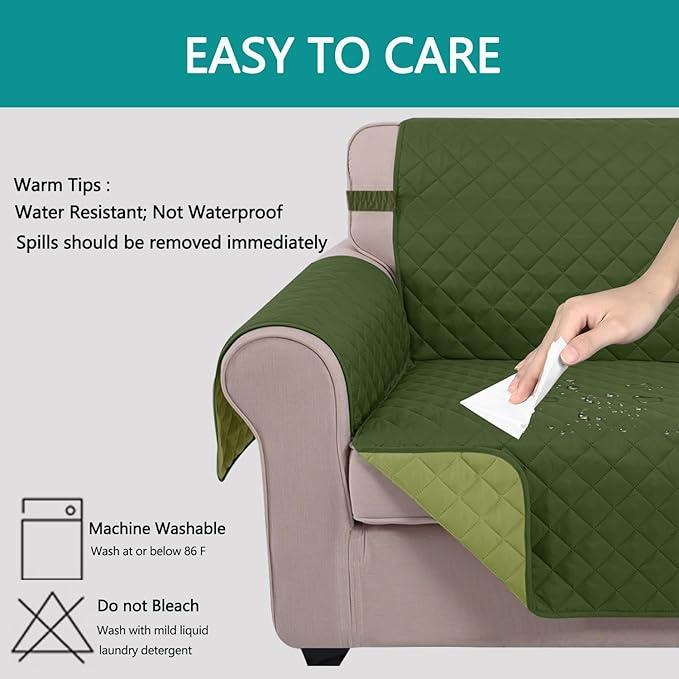 U-NICE HOME Reversible Sofa Cover Couch Cover for Dogs with Elastic Straps Water Resistant Furniture Protector for Pets Couch Cover for 3 Cushion Couch (Sofa, Huntergreen/Sage)