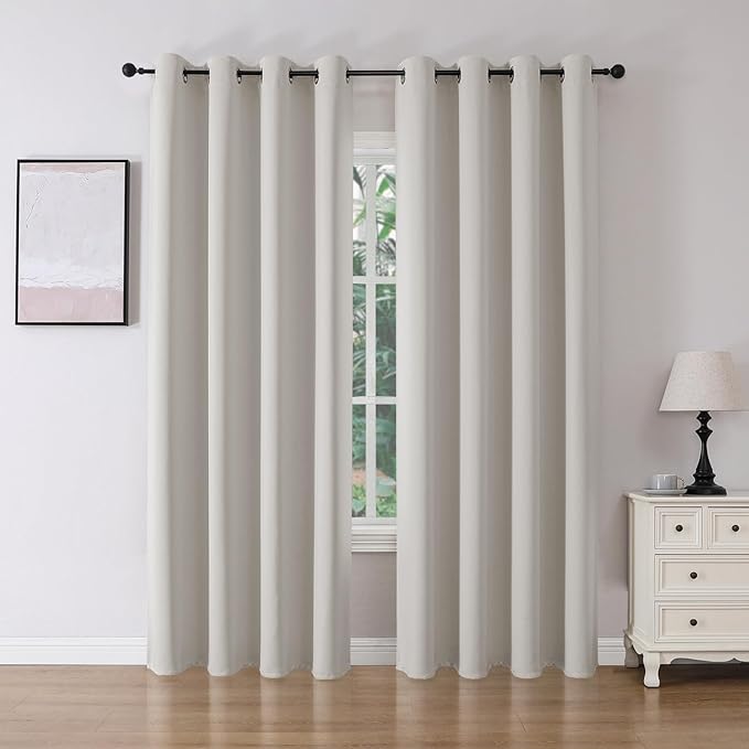 Joydeco Blackout Curtains 84 Inch Length 2 Panels Set, Thermal Insulated Long Curtains& Drapes 2 Burg, Room Darkening Grommet Drapes for Bedroom Living Room Window (Natural, W52 x L84 Inch)