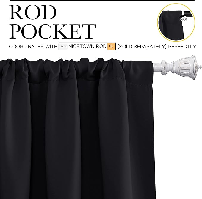 NICETOWN Black Out Curtain Panels for Kitchen - Energy Smart Decoration Thermal Insulating Blackout Drapes/Draperies for Small Window (2 Panels, 34 inches Wide by 45 inches Long)